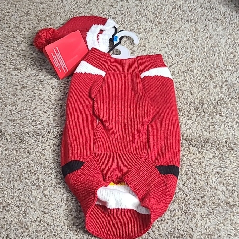 Holiday Red Dog Sweater with Hat
